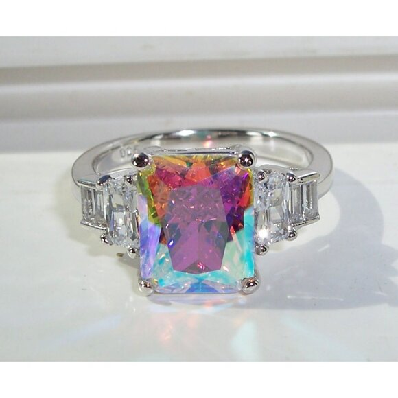 925 STERLING SILVER Simulated Mercury Mystic CZ Ring - Picture 2 of 16